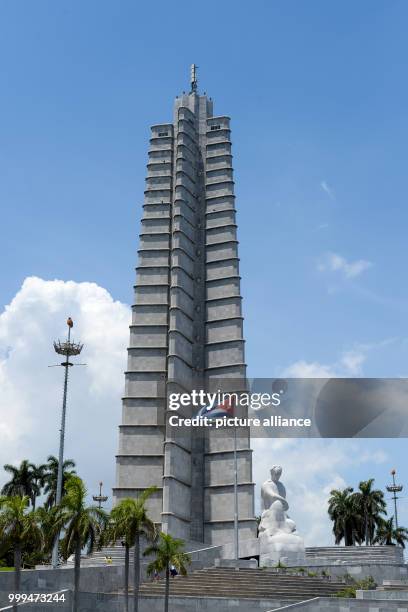 June 2019, Cuba, Havana: The Jose Marti monument with its 109-meter high tower at the Plaza de la Revolucion Jose Marti . The square with 72,000...