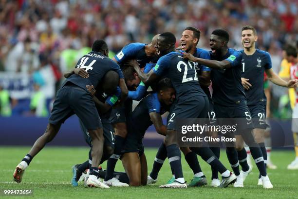 France players celebrate following their sides victory in the 2018 FIFA World Cup Final between France and Croatia at Luzhniki Stadium on July 15,...