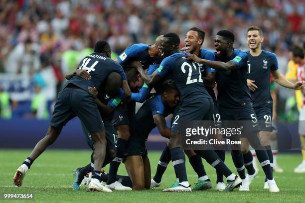 France players celebrate following their sides victory in the 2018 FIFA World Cup Final between France and Croatia at Luzhniki Stadium on July 15,...