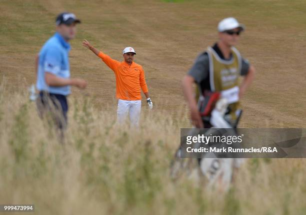 Rickie Fowler of USA plays his second shot to the 1st hole during the Open Qualifying Series as part of the Aberdeen Standard Investments Scottish...