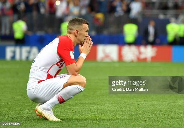 Ivan Perisic of Croatia looks dejected following the 2018 FIFA World Cup Final between France and Croatia at Luzhniki Stadium on July 15, 2018 in...