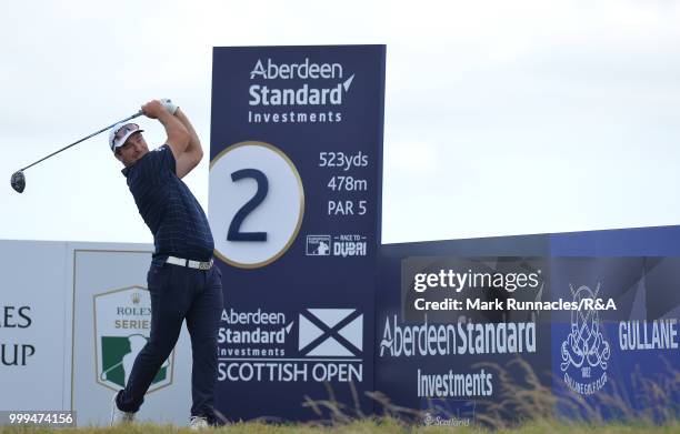 Ryan Fox of New Zealand plays tee shot to the 2nd hole during the Open Qualifying Series as part of the Aberdeen Standard Investments Scottish Open...