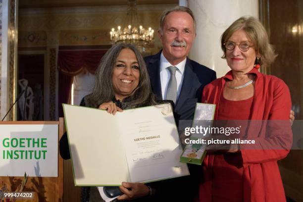 Indian publisher, author and women's rights activist Uvashi Butalia receives the Goethe Medal 2017 from Klaus-Dieter Lehmann, President of the Goethe...
