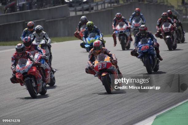 Jorge Lorenzo of Spain and Ducati Team leads the field during the MotoGP race during the MotoGp of Germany - Race at Sachsenring Circuit on July 15,...