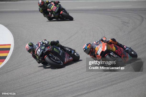 Johann Zarco of France and Monster Yamaha Tech 3 leads the field during the MotoGP race during the MotoGp of Germany - Race at Sachsenring Circuit on...