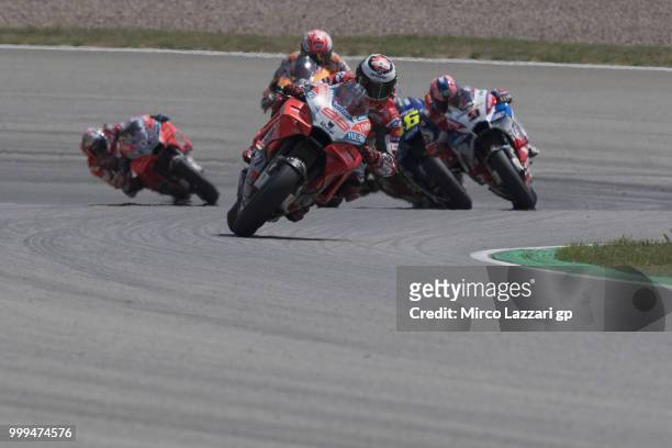 Jorge Lorenzo of Spain and Ducati Team leads the field during the MotoGP race during the MotoGp of Germany - Race at Sachsenring Circuit on July 15,...