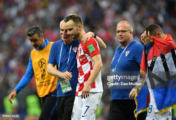 Ivan Rakitic of Croatia leaves the pitch dejected following the 2018 FIFA World Cup Final between France and Croatia at Luzhniki Stadium on July 15,...