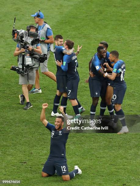 Corentin Tolisso of France celebrates following his sides victory in the 2018 FIFA World Cup Final between France and Croatia at Luzhniki Stadium on...