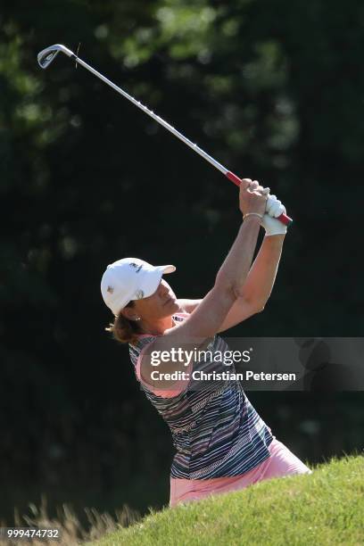Juli Inkster plays her third shot on the second hole during the final round of the U.S. Senior Women's Open at Chicago Golf Club on July 15, 2018 in...