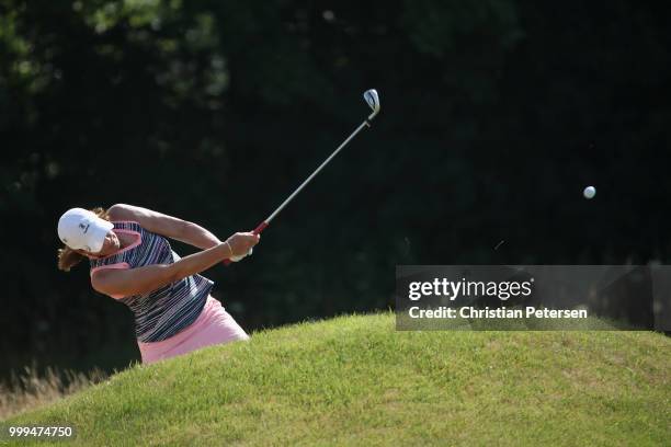 Juli Inkster plays her third shot on the second hole during the final round of the U.S. Senior Women's Open at Chicago Golf Club on July 15, 2018 in...