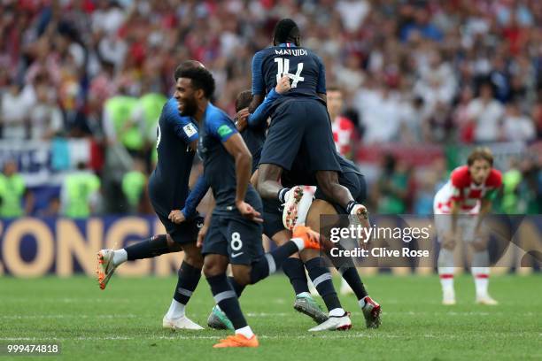 France players celebrate following their sides victory in the 2018 FIFA World Cup Final between France and Croatia at Luzhniki Stadium on July 15,...