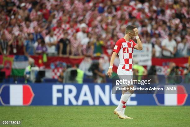 Dejected Ivan Perisic of Croatia at full time after France win the world cup 4-2 during the 2018 FIFA World Cup Russia Final between France and...