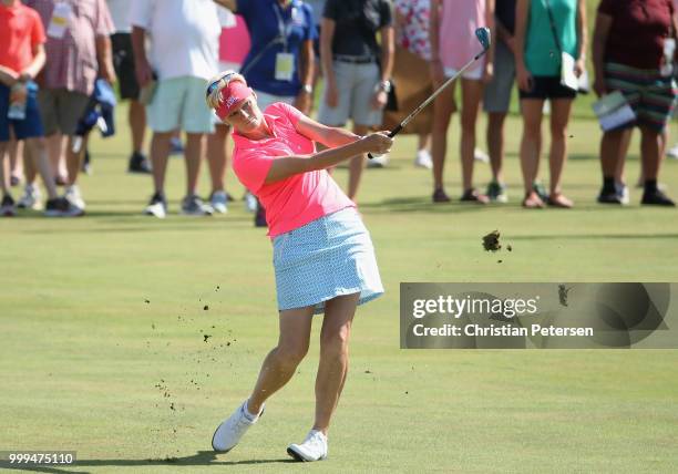 Trish Johnson of England plays her third shot on the second hole during the final round of the U.S. Senior Women's Open at Chicago Golf Club on July...