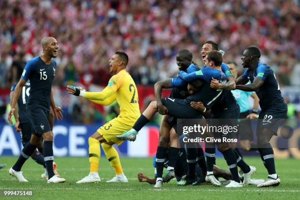 France players celebrate following their sides victory in the 2018 FIFA World Cup Final between France and Croatia at Luzhniki Stadium on July 15,...