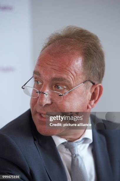 The state Secretary of the Interior in Rhineland-Palatinate, Randolf Stich , speaks during a press conference at the Hahn airport in Hahn, Germany,...