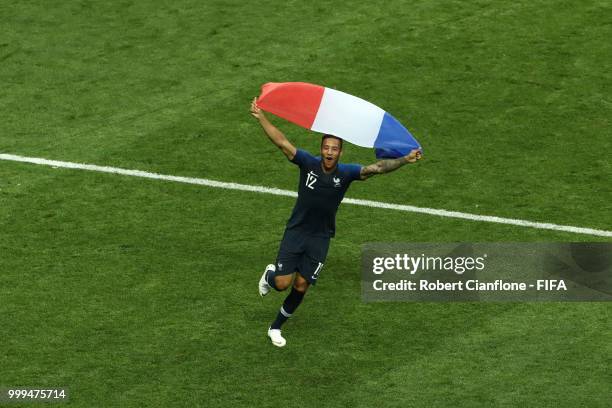 Corentin Tolisso of France celebrates following his sides victory in the 2018 FIFA World Cup Final between France and Croatia at Luzhniki Stadium on...