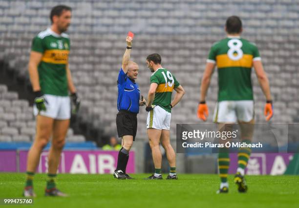 Dublin , Ireland - 15 July 2018; Killian Young of Kerry is shown the red card by referee Barry Cassidy during the GAA Football All-Ireland Senior...