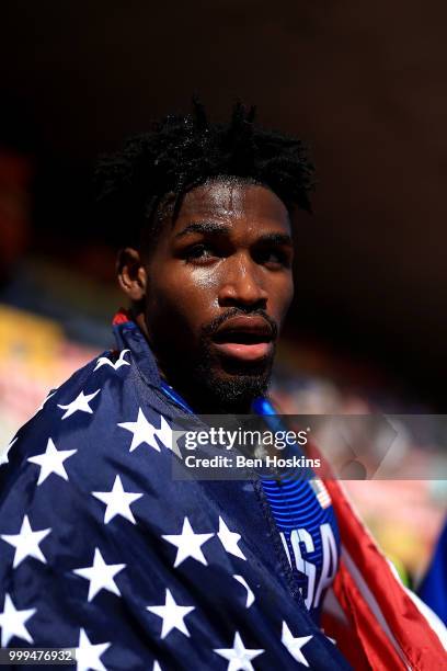 Elijah Godwin of The USA looks on following the final of the men's 4x400m relay on day six of The IAAF World U20 Championships on July 15, 2018 in...