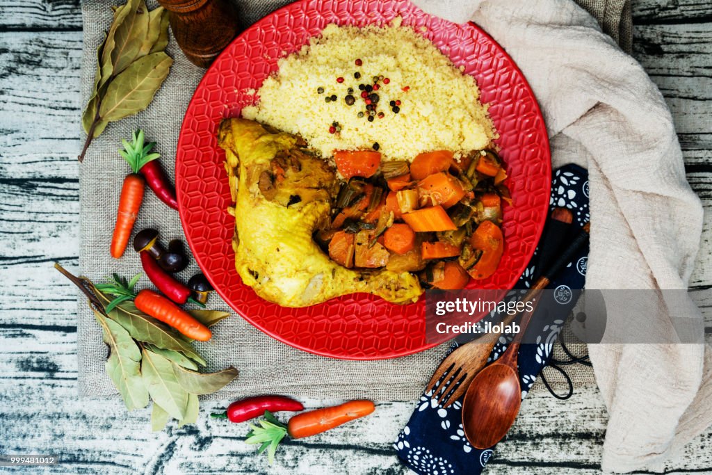 Traditional moroccan dish couscous Chicken leg