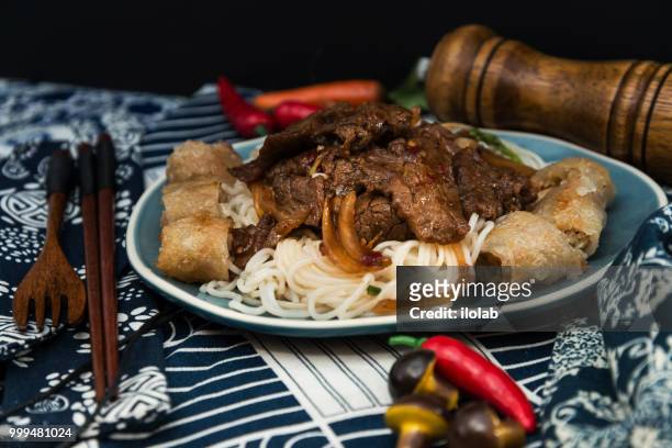 beef vietnamese food bo bun rice vermicelli - rice vermicelli stock pictures, royalty-free photos & images