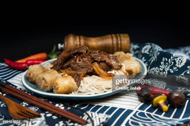 beef vietnamese food bo bun rice vermicelli - rice vermicelli stock pictures, royalty-free photos & images