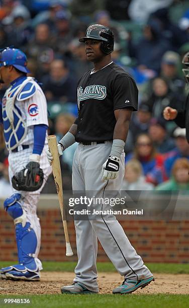 Hanley Ramirez of the Florida Marlins prepares to bat against the Chicago Cubs at Wrigley Field on May 12, 2010 in Chicago, Illinois. The Cubs...