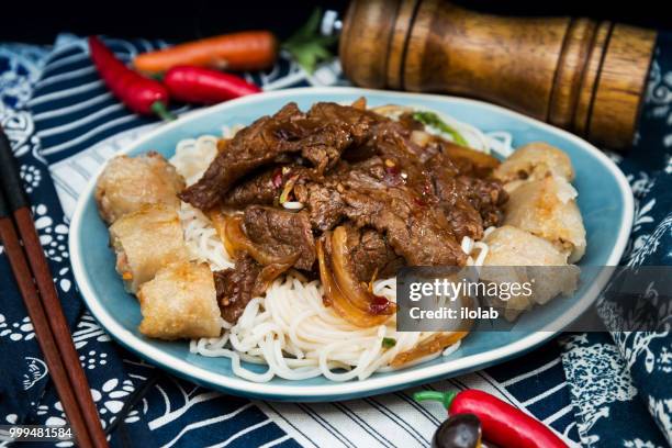 tasty vietnamese food  bo bun rice vermicelli - rice vermicelli stock pictures, royalty-free photos & images