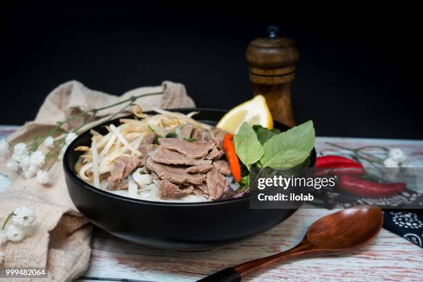 tasty vietnamese food  bo bun rice vermicelli - rice vermicelli stock pictures, royalty-free photos & images