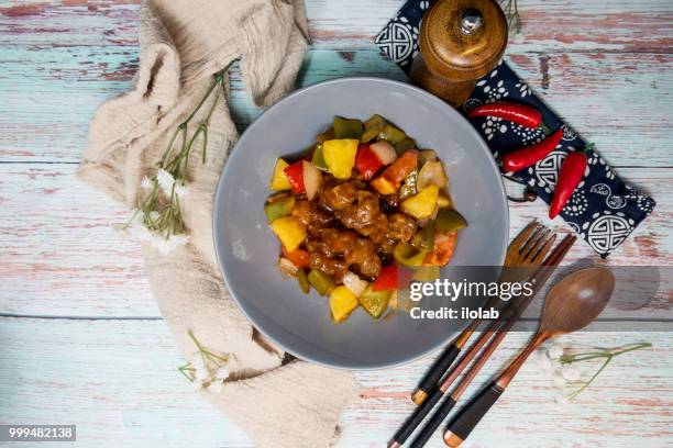 handmade sweet and sour pork ribs - sweet and sour pork stock pictures, royalty-free photos & images