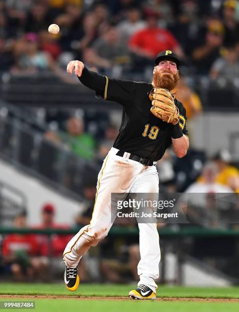 Colin Moran of the Pittsburgh Pirates in action during the game against the Washington Nationals at PNC Park on July 10, 2018 in Pittsburgh,...