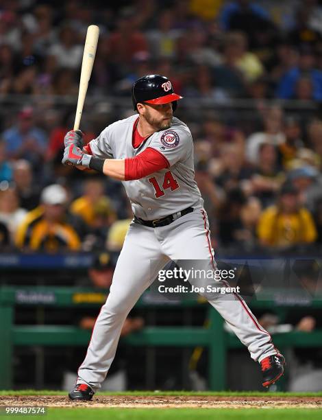 Mark Reynolds of the Washington Nationals in action during the game against the Pittsburgh Pirates at PNC Park on July 10, 2018 in Pittsburgh,...