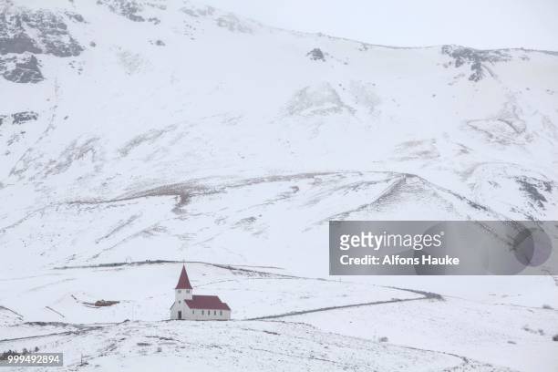church, vik i myrdal, myrdal, southern region, iceland - south central iceland stock pictures, royalty-free photos & images