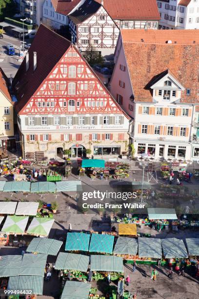 weekly market market and kielmeyer haus house, market square, esslingen, baden wuerttemberg, germany - weekly bildbanksfoton och bilder