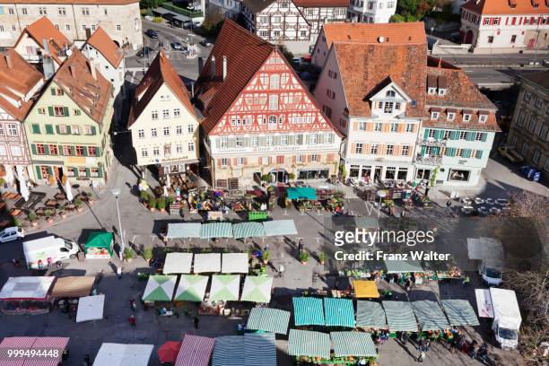 weekly market market in the town square of esslingen, baden wuerttemberg, germany - weekly foto e immagini stock