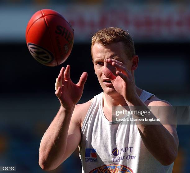 Michael Voss of the Brisbane Lions in action during training as he prepares to lead his team in the AFL Grand Final against Essendon at the Gabba in...