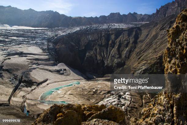 glacial lake in the third crater, mutnovsky volcano, kamchatka, russia - russian far east stock-fotos und bilder