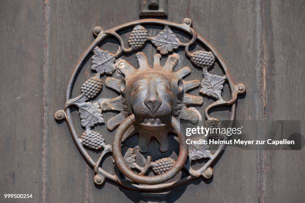 lion head door knocker, side portal of st. michael's church, 1412 lueneburg, lower saxony, germany - animal representation stock pictures, royalty-free photos & images