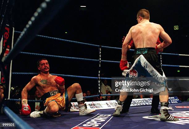 Ricky Hatton of Great Britain stands over the fallen form of John Bailey during their bout for the WBU Light-Welterweight Title at the M.E.N. Arena,...