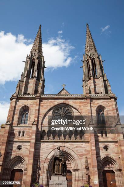 the neo-gothic church of st. peter and paul, obernai, alsace, france - neo stock pictures, royalty-free photos & images