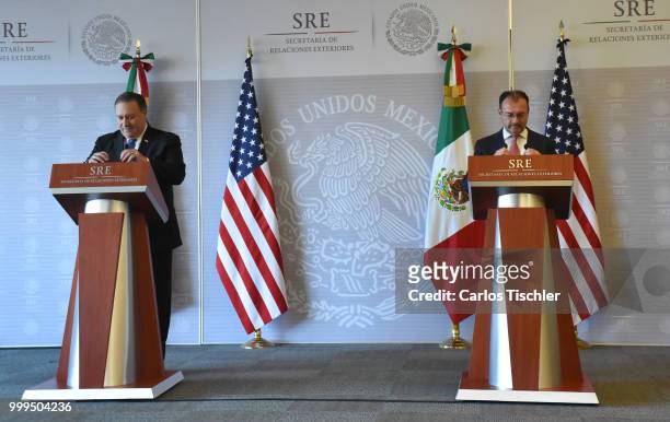Secretary of State Michael Pompeo and Mexico's Minister of Foreign Affairs Luis Videgaray speaks during press conference at Secretariat of Foreign...