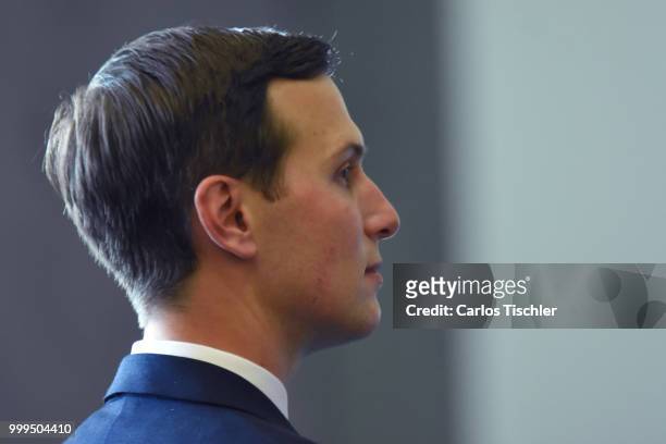 Senior adviser to US President Jared Kushner looks during a press conference at Secretariat of Foreign Affairs on July 13, 2018 in Mexico City,...