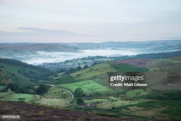 stunning dawn sunrise landscape image from higger tor towards ho - ho stock pictures, royalty-free photos & images