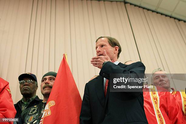 Democratic senatorial candidate, Attorney General of Connecticut Richard Blumenthal holds a press conference to explain the discrepancies in claims...