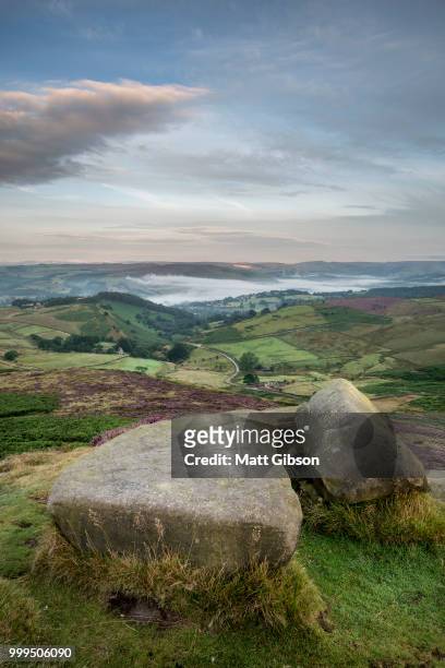 stunning dawn sunrise landscape image from higger tor towards ho - ho stock pictures, royalty-free photos & images