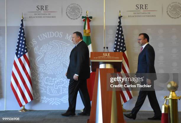 Secretary of State Michael Pompeo and Mexico's Minister of Foreign Affairs Luis Videgaray arrives at press conference at Secretariat of Foreign...