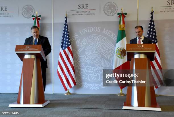 Secretary of State Michael Pompeo and Mexico's Minister of Foreign Affairs Luis Videgaray speaks during press conference at Secretariat of Foreign...