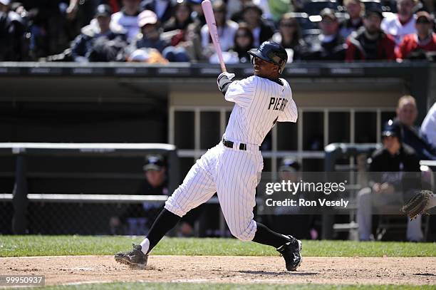 Juan Pierre of the Chicago White Sox bats against the Toronto Blue Jays on May 9, 2010 at U.S. Cellular Field in Chicago, Illinois. The Blue Jays...