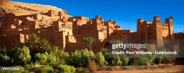 mud buildings of the fortified berber ksar of ait benhaddou, sous-massa-dra, morocco - berber stock pictures, royalty-free photos & images