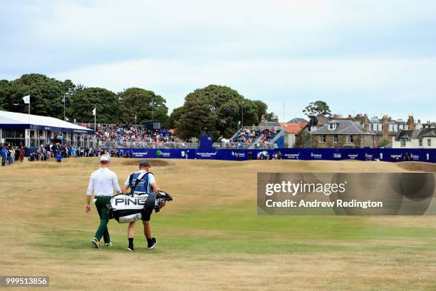 Brandon Stone of South Africa walks on hole eighteen during day four of the Aberdeen Standard Investments Scottish Open at Gullane Golf Course on...