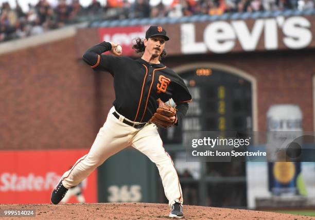 San Francisco Giants starting pitcher Jeff Samardzija pitches the ball in an MLB game between the San Francisco Giants and Oakland Athletics at AT&T...